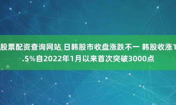 股票配资查询网站 日韩股市收盘涨跌不一 韩股收涨1.5%自2022年1月以来首次突破3000点